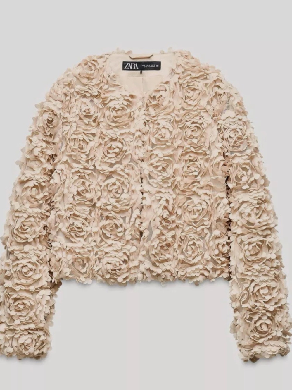 ZARA Beige 3D Floral Rosette Jacket
